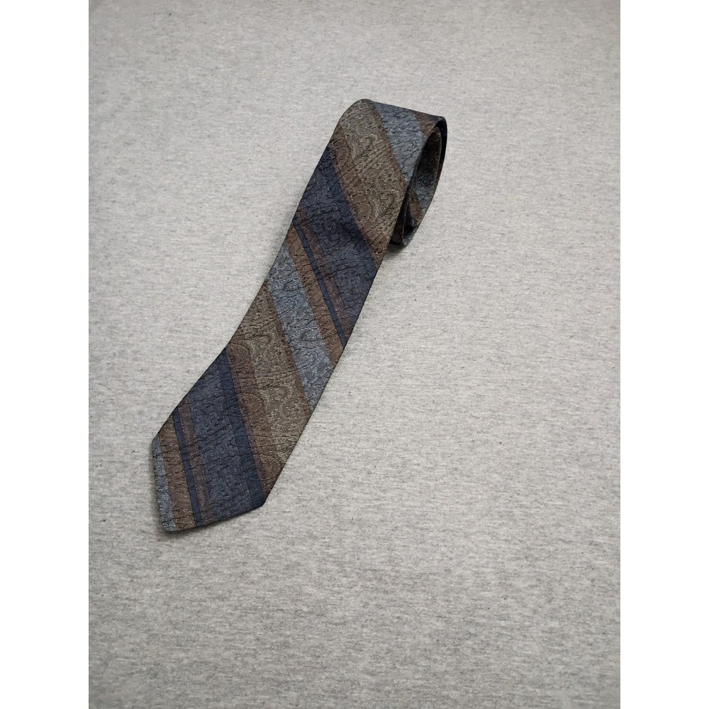 Sturbridge Mens Silk Blend Striped Paisley Tie Brown Blue Grey Made in USA